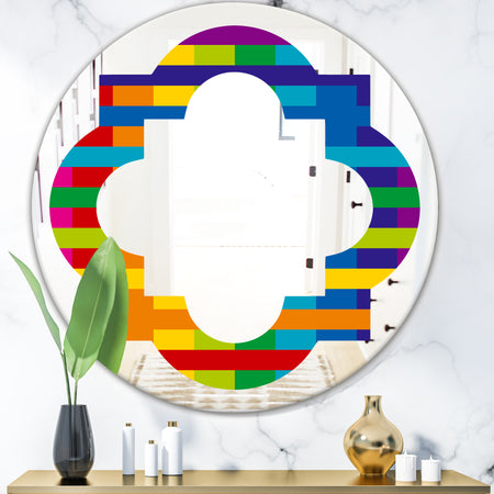 Rainbow colors simple geometric pattern. - Modern Round or Oval Wall Mirror - Quatrefoil