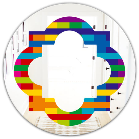 Rainbow colors simple geometric pattern. - Modern Round or Oval Wall Mirror - Quatrefoil
