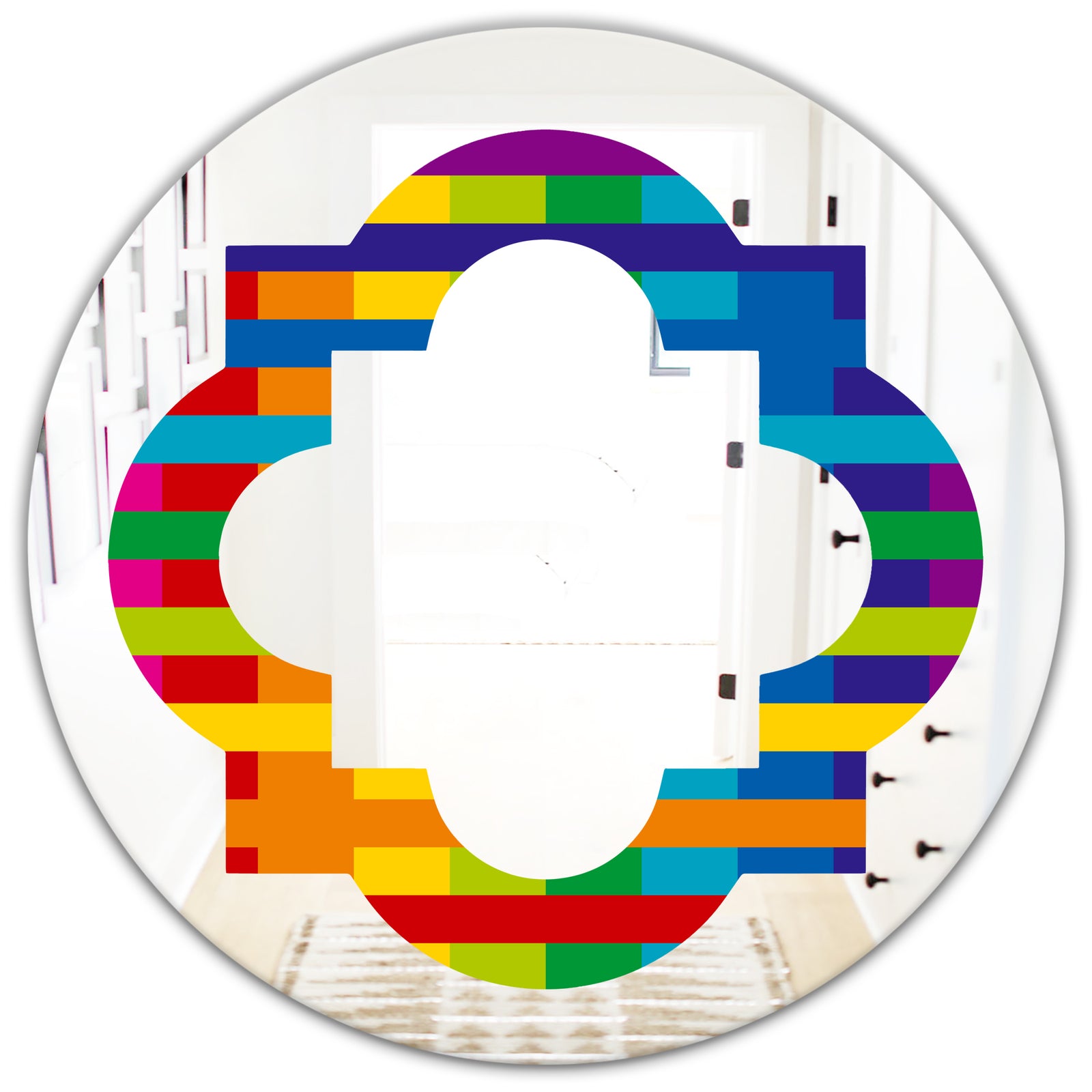 Rainbow colors simple geometric pattern. - Modern Round or Oval Wall Mirror - Quatrefoil