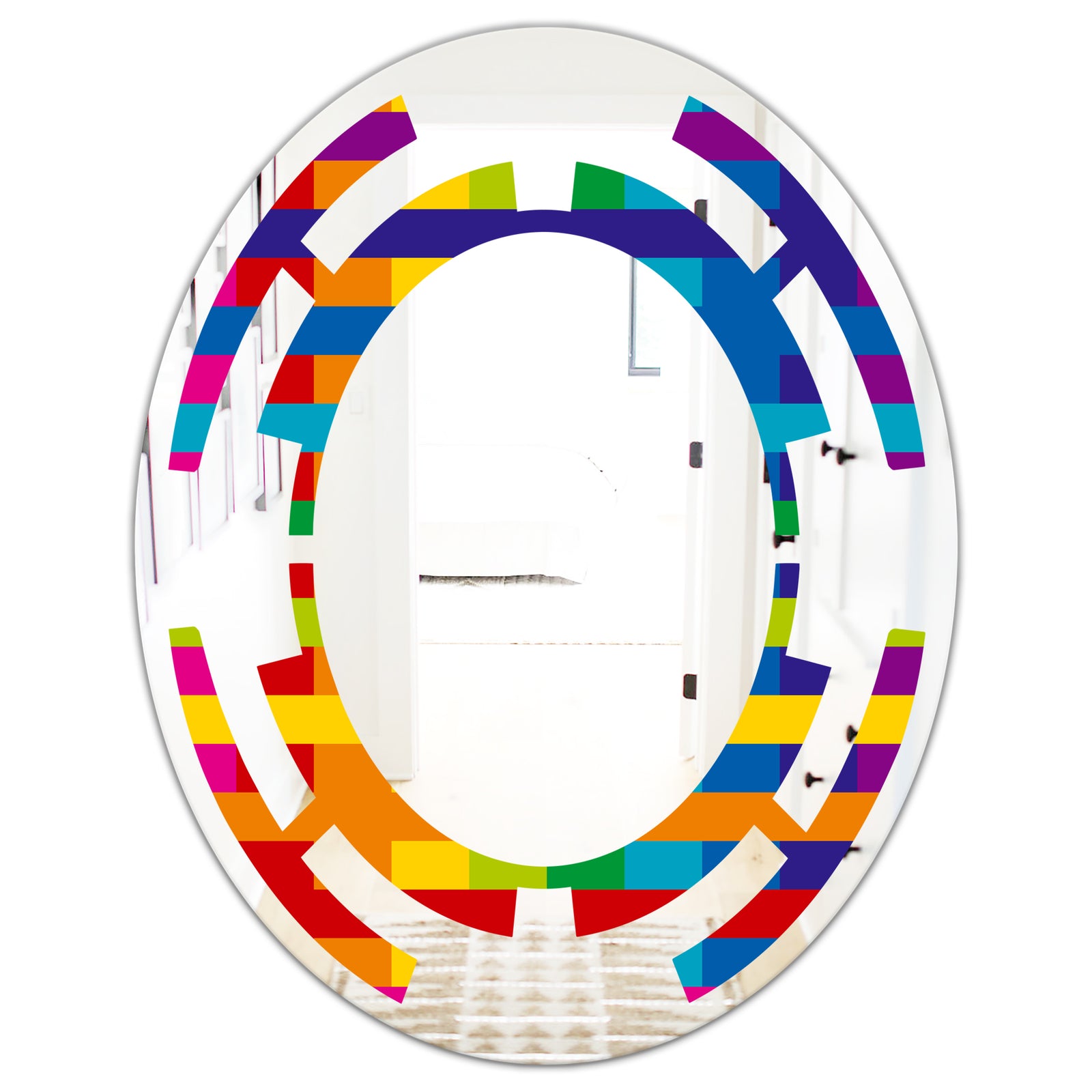 Rainbow colors simple geometric pattern. - Modern Round or Oval Wall Mirror - Space
