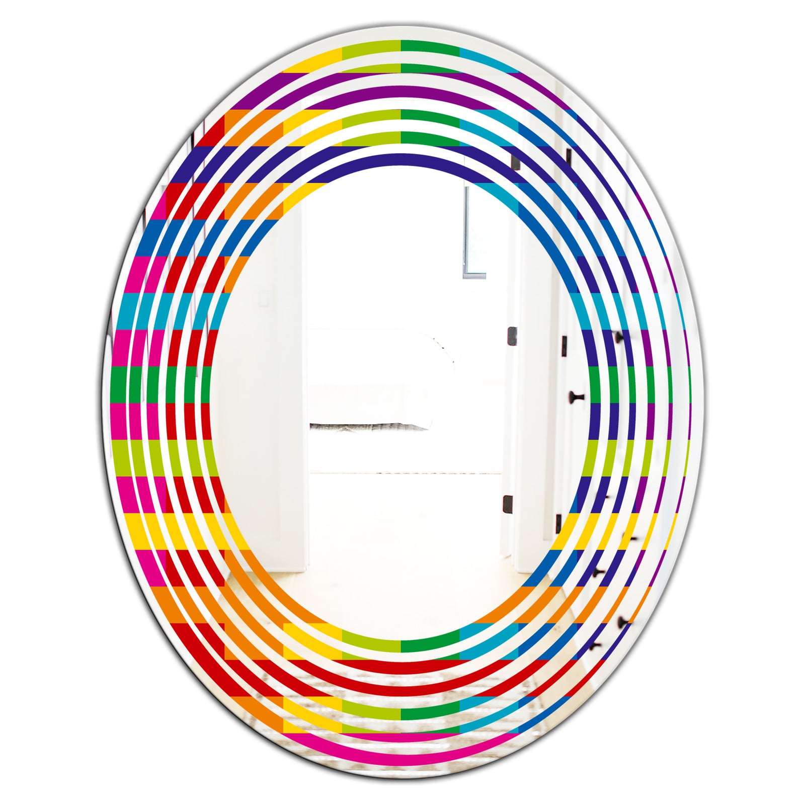 Rainbow colors simple geometric pattern. - Modern Round or Oval Wall Mirror - Wave