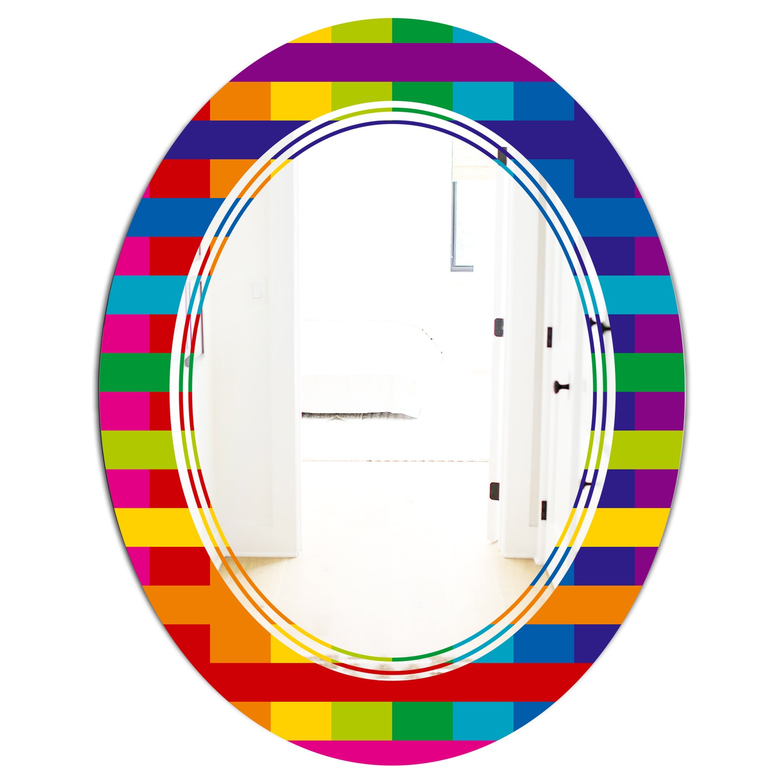 Rainbow colors simple geometric pattern. - Modern Round or Oval Wall Mirror - Triple C