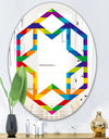 Rainbow colors simple geometric pattern. - Modern Round or Oval Wall Mirror - Hexagon Star