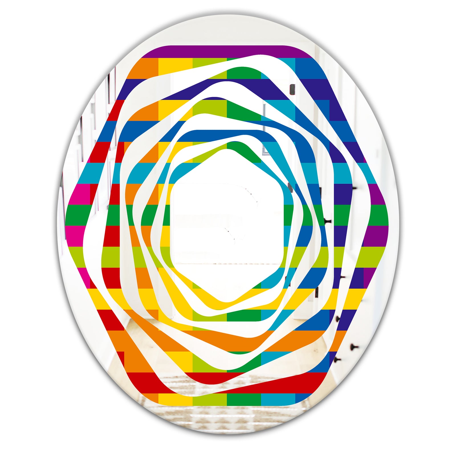 Rainbow colors simple geometric pattern. - Modern Round or Oval Wall Mirror - Whirl