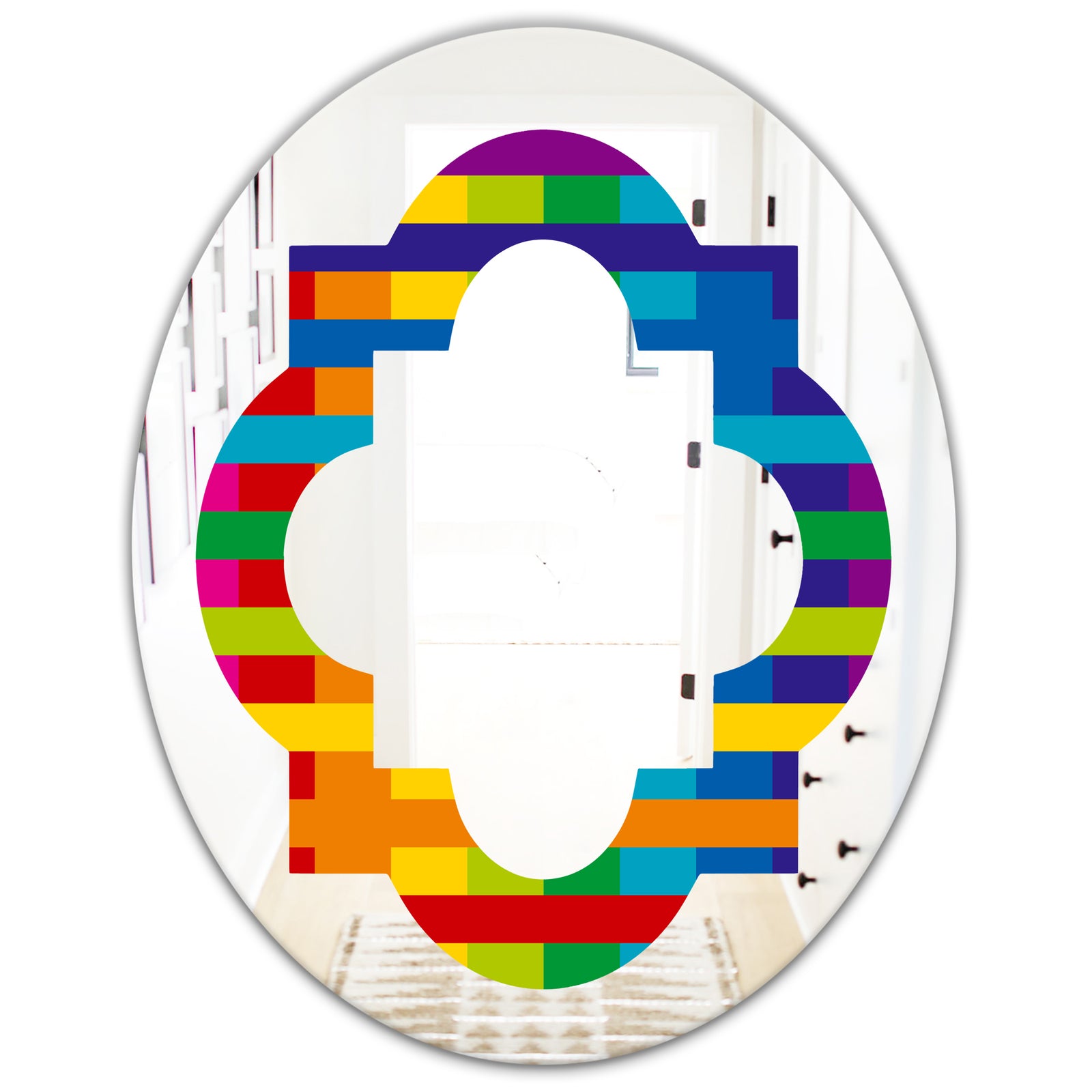 Rainbow colors simple geometric pattern. - Modern Round or Oval Wall Mirror - Quatrefoil