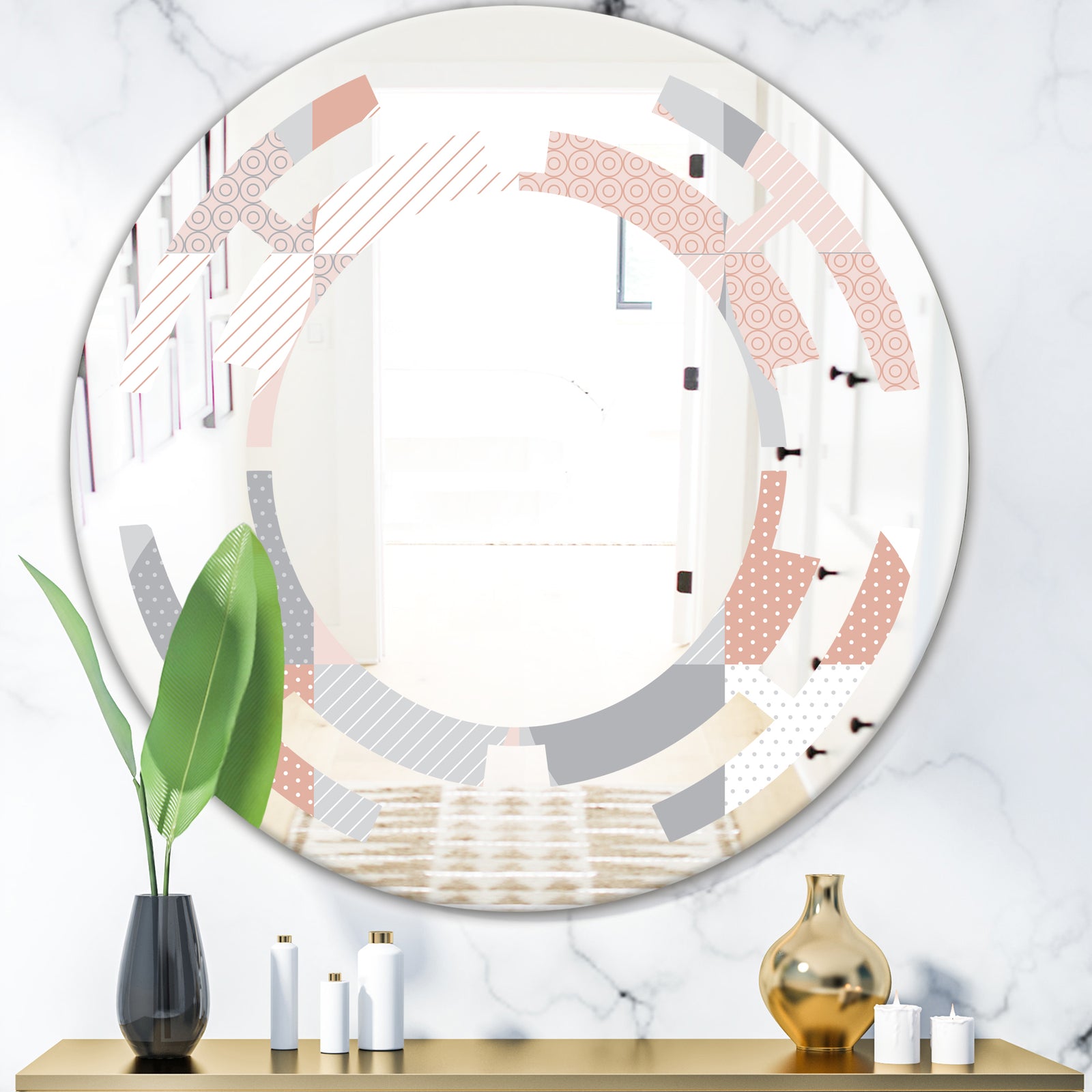 Round geometric textured pattern - Modern Round or Oval Wall Mirror - Space
