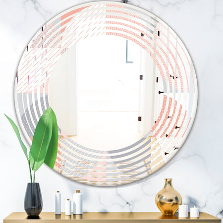 Round geometric textured pattern - Modern Round or Oval Wall Mirror - Wave