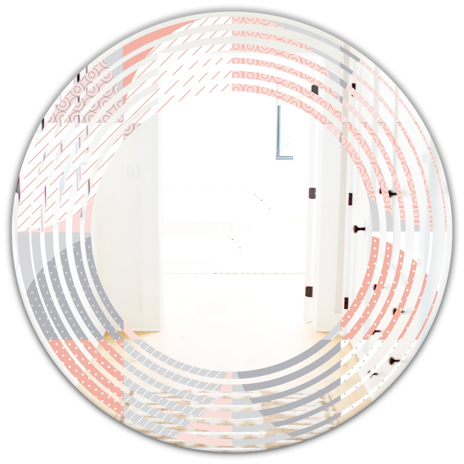 Round geometric textured pattern - Modern Round or Oval Wall Mirror - Wave