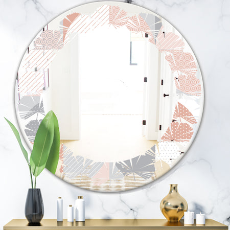 Round geometric textured pattern - Modern Round or Oval Wall Mirror - Leaves