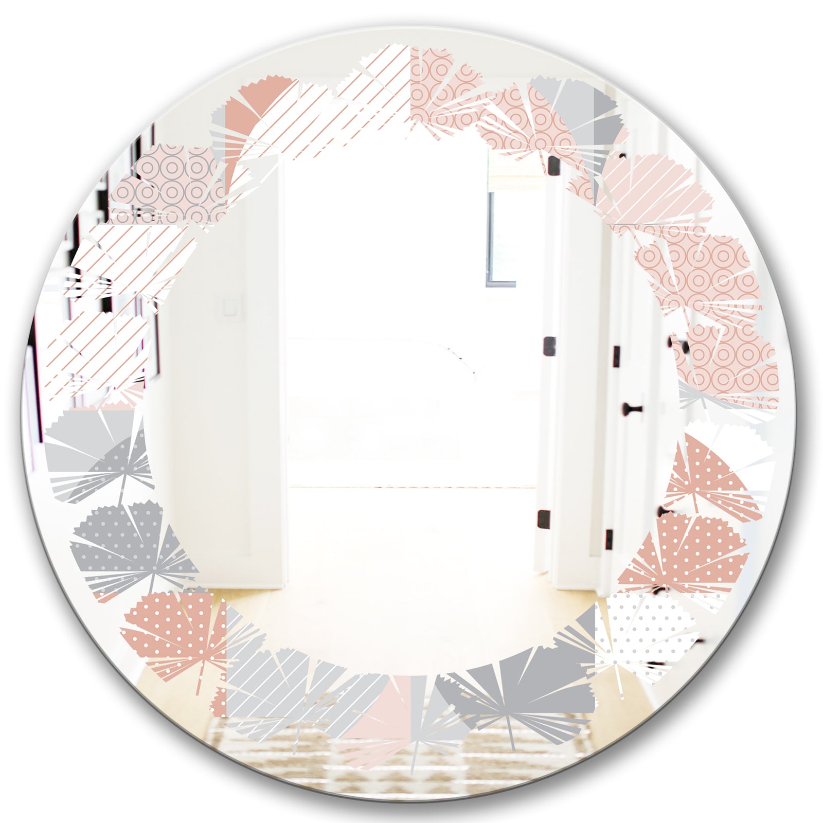 Round geometric textured pattern - Modern Round or Oval Wall Mirror - Leaves