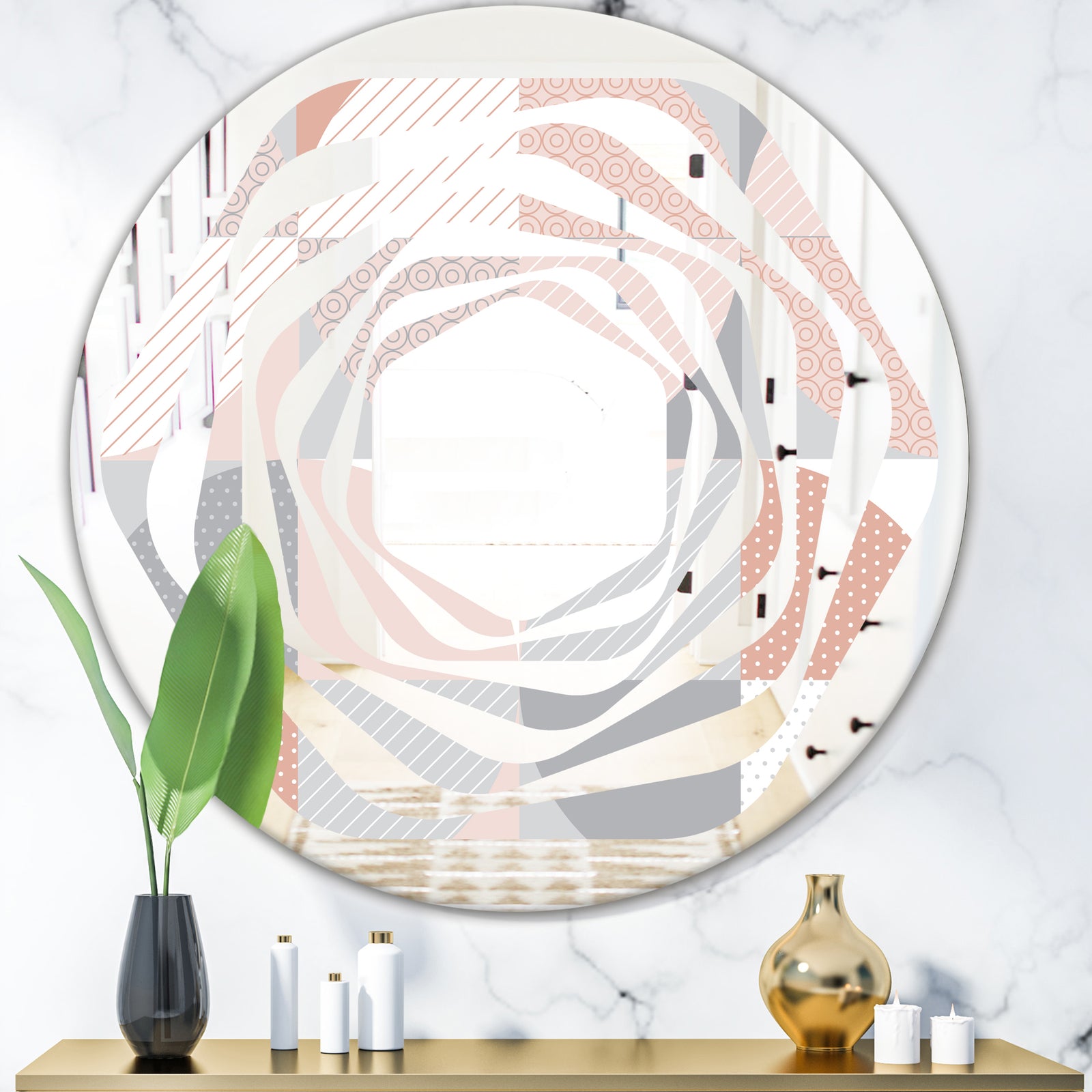 Round geometric textured pattern - Modern Round or Oval Wall Mirror - Whirl