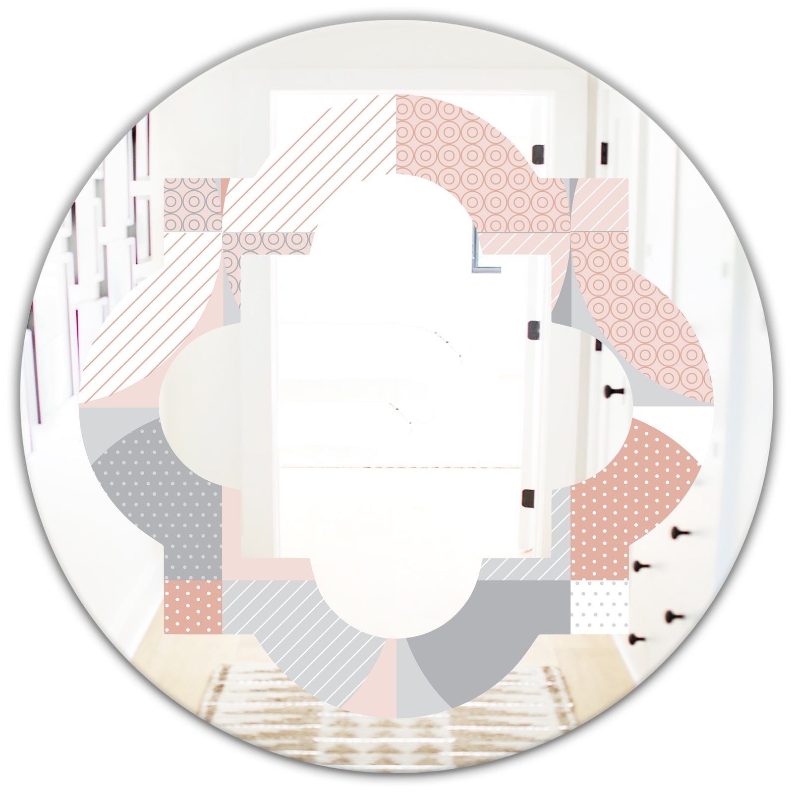 Round geometric textured pattern - Modern Round or Oval Wall Mirror - Quatrefoil