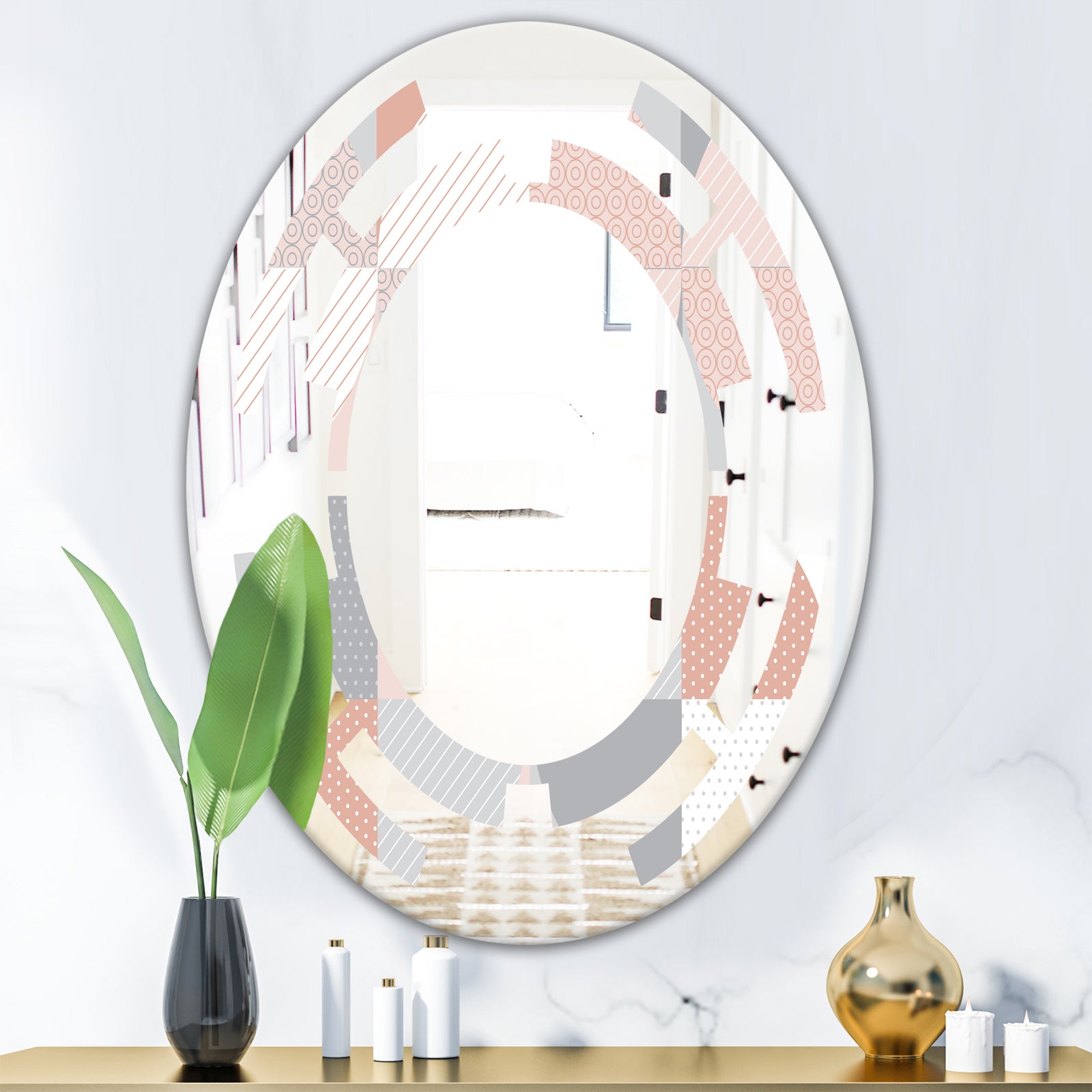 Round geometric textured pattern - Modern Round or Oval Wall Mirror - Space