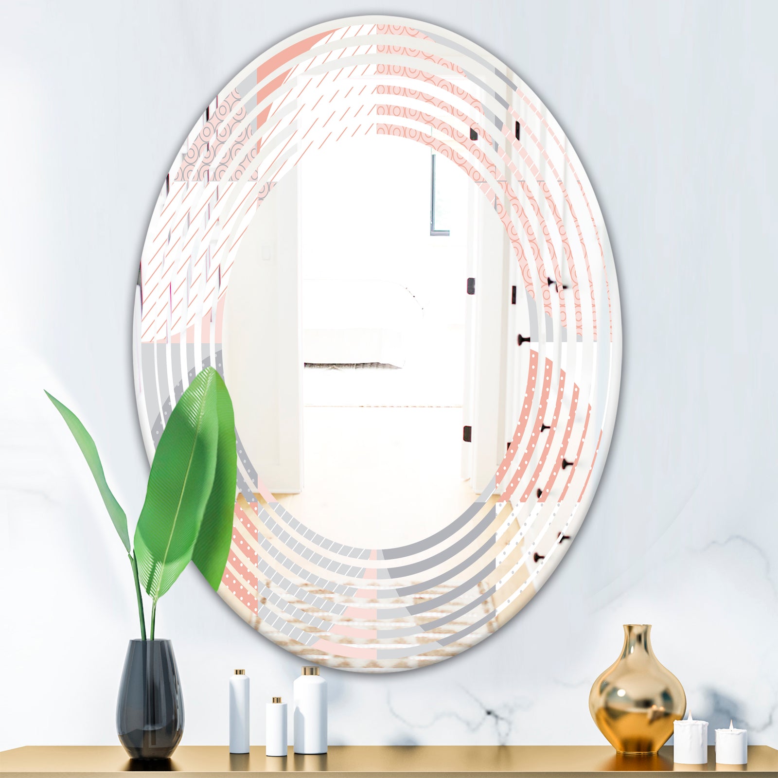 Round geometric textured pattern - Modern Round or Oval Wall Mirror - Wave