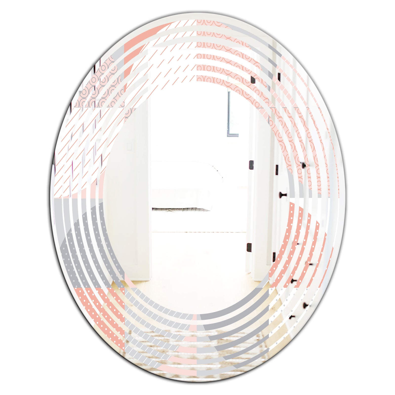 Round geometric textured pattern - Modern Round or Oval Wall Mirror - Wave