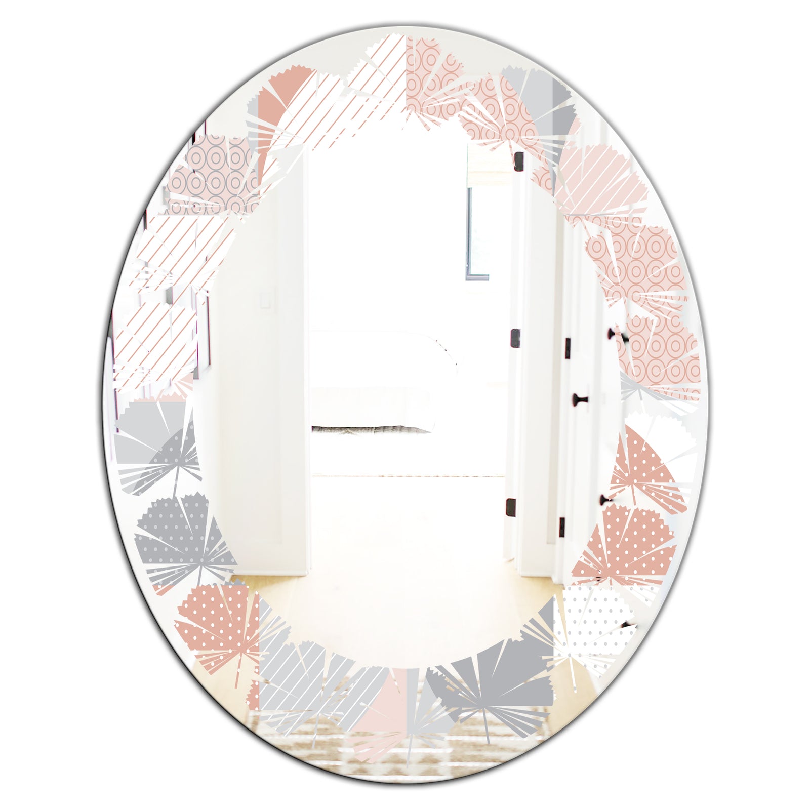 Round geometric textured pattern - Modern Round or Oval Wall Mirror - Leaves