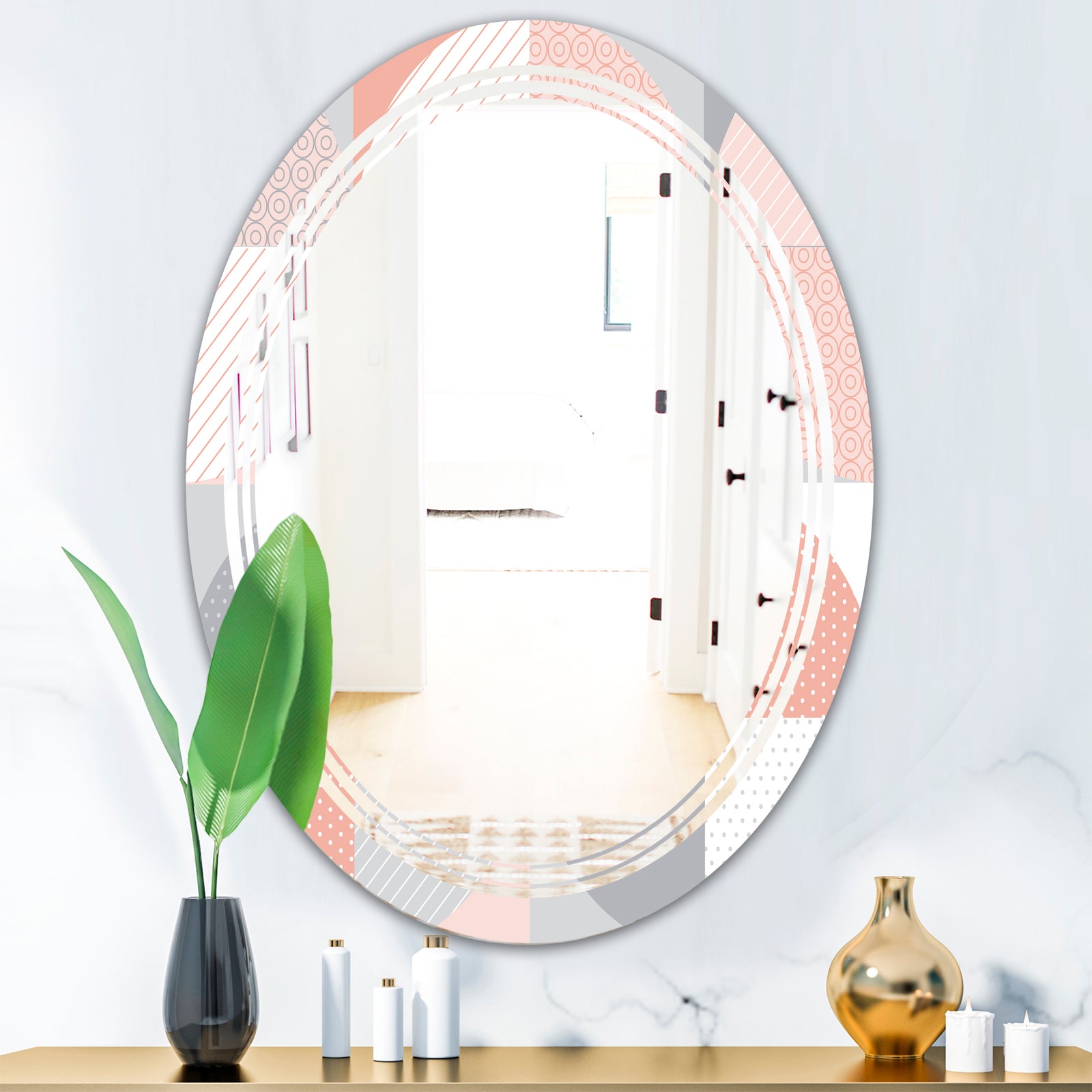 Round geometric textured pattern - Modern Round or Oval Wall Mirror - Triple C