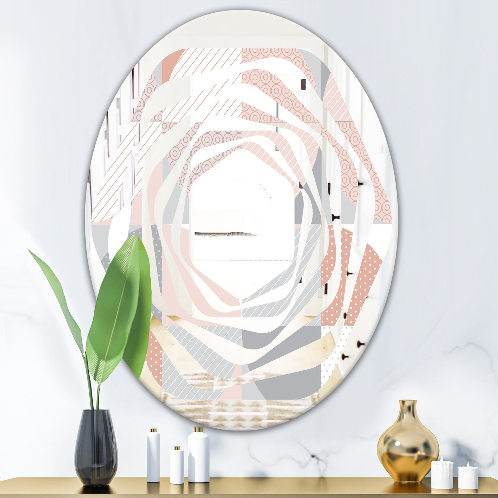 Round geometric textured pattern - Modern Round or Oval Wall Mirror - Whirl