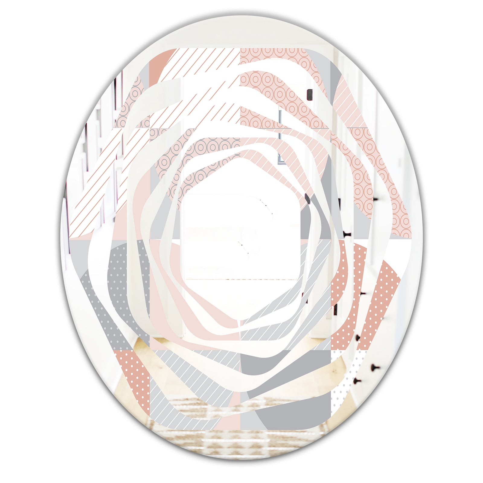 Round geometric textured pattern - Modern Round or Oval Wall Mirror - Whirl