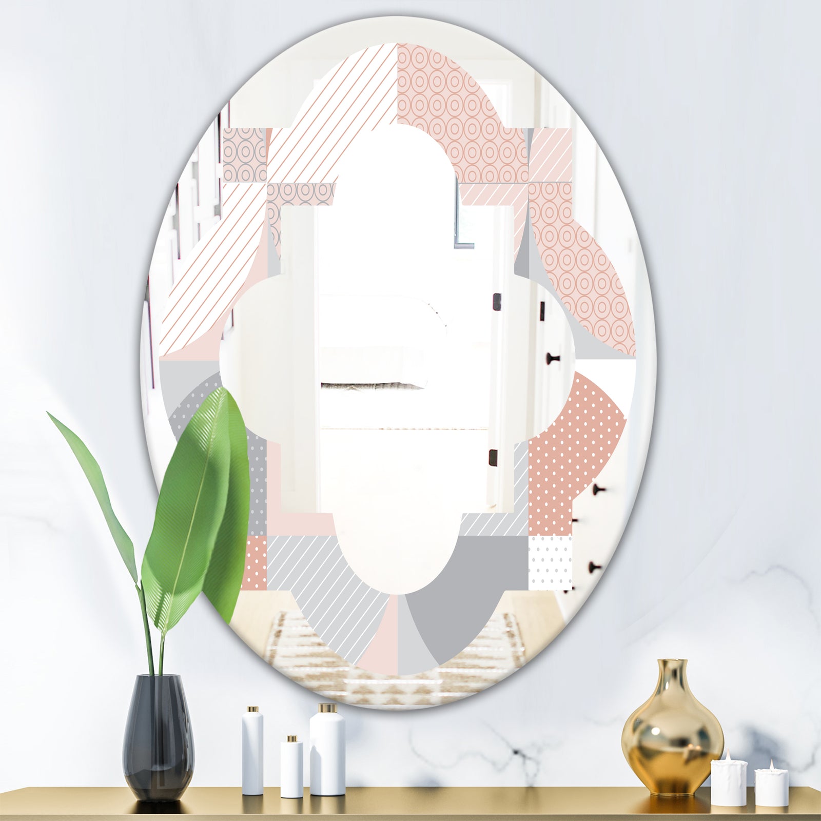 Round geometric textured pattern - Modern Round or Oval Wall Mirror - Quatrefoil