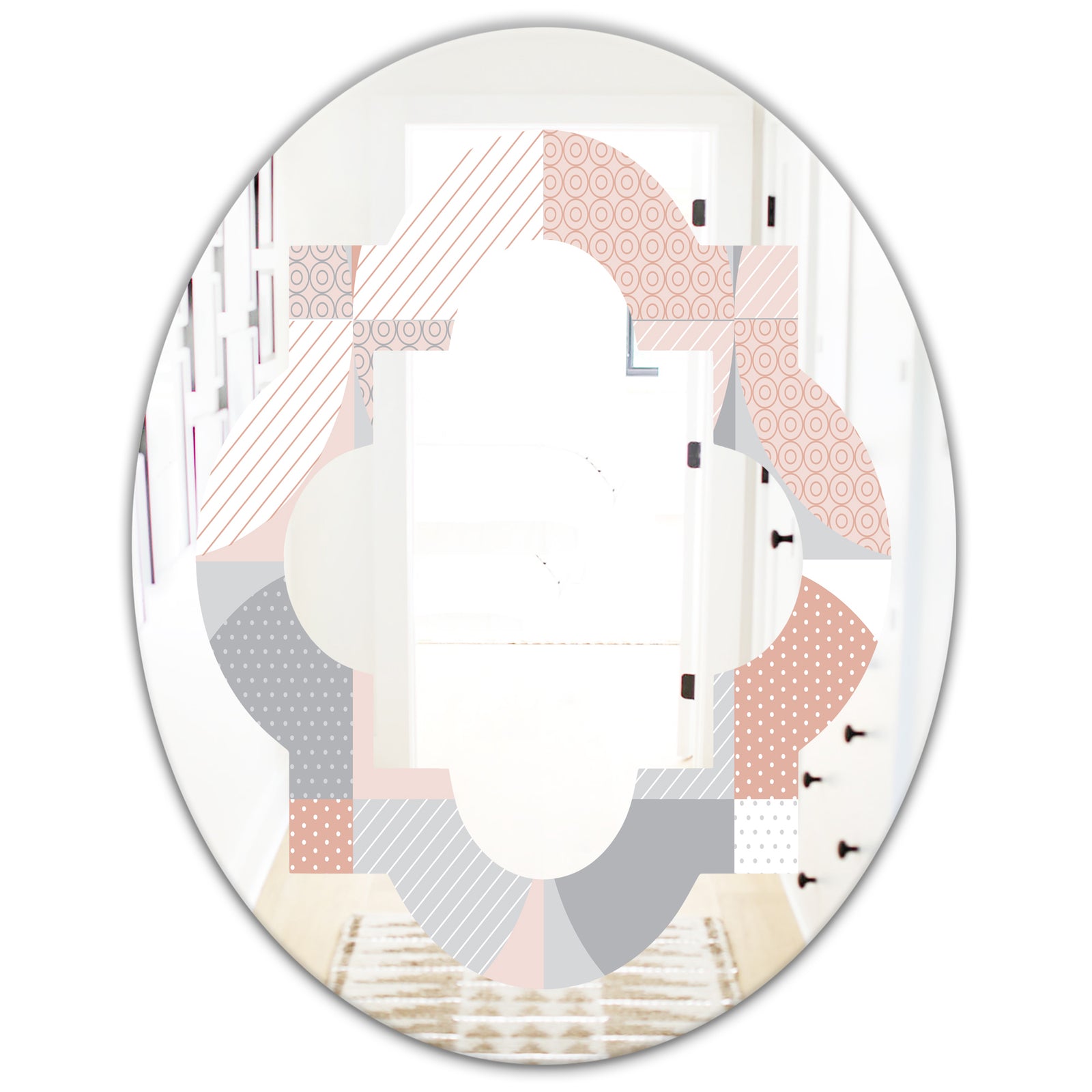 Round geometric textured pattern - Modern Round or Oval Wall Mirror - Quatrefoil