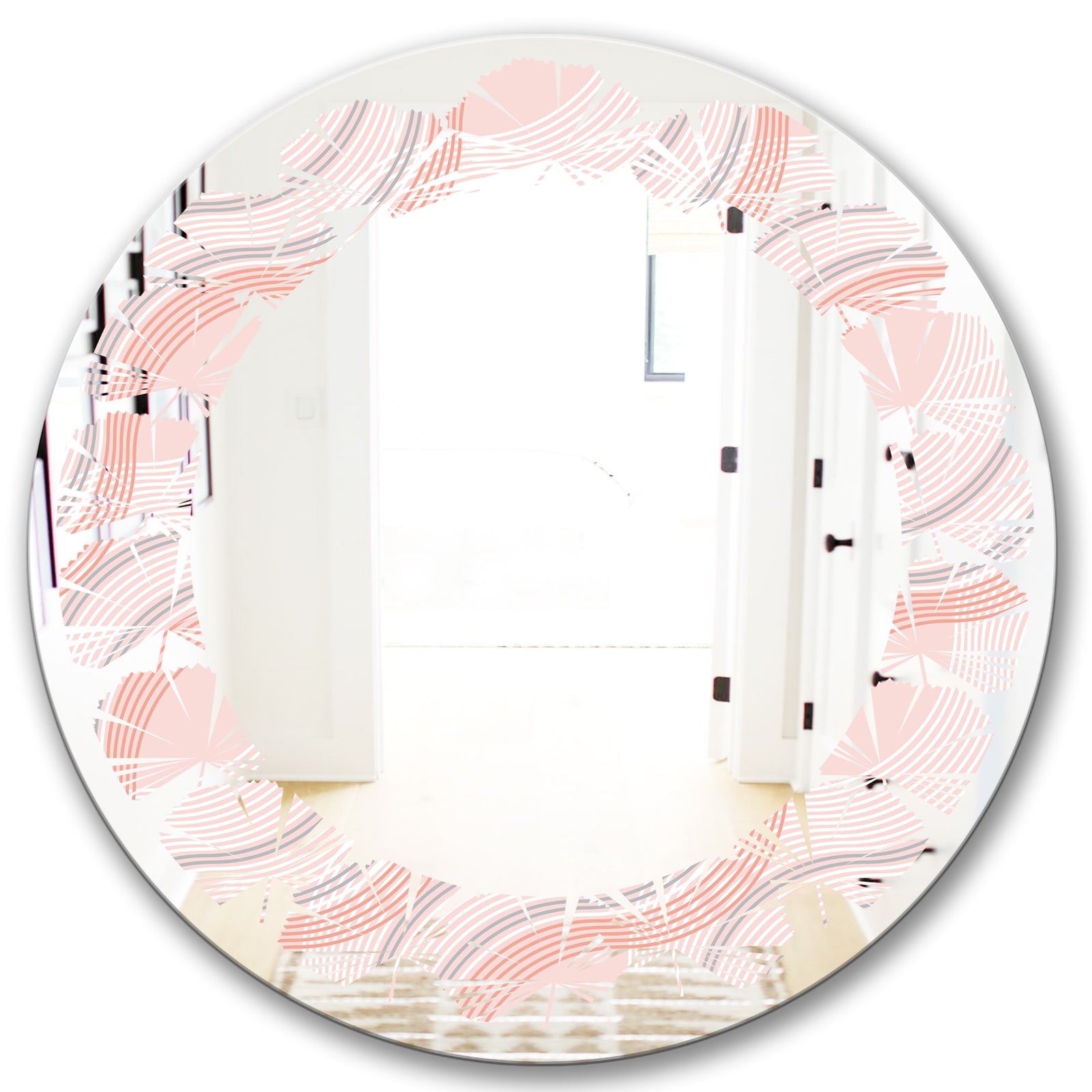 Pink Elegant Pastel Waves - Modern Round or Oval Wall Mirror - Leaves