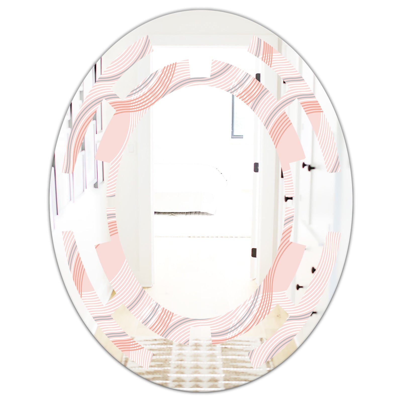 Pink Elegant Pastel Waves - Modern Round or Oval Wall Mirror - Space