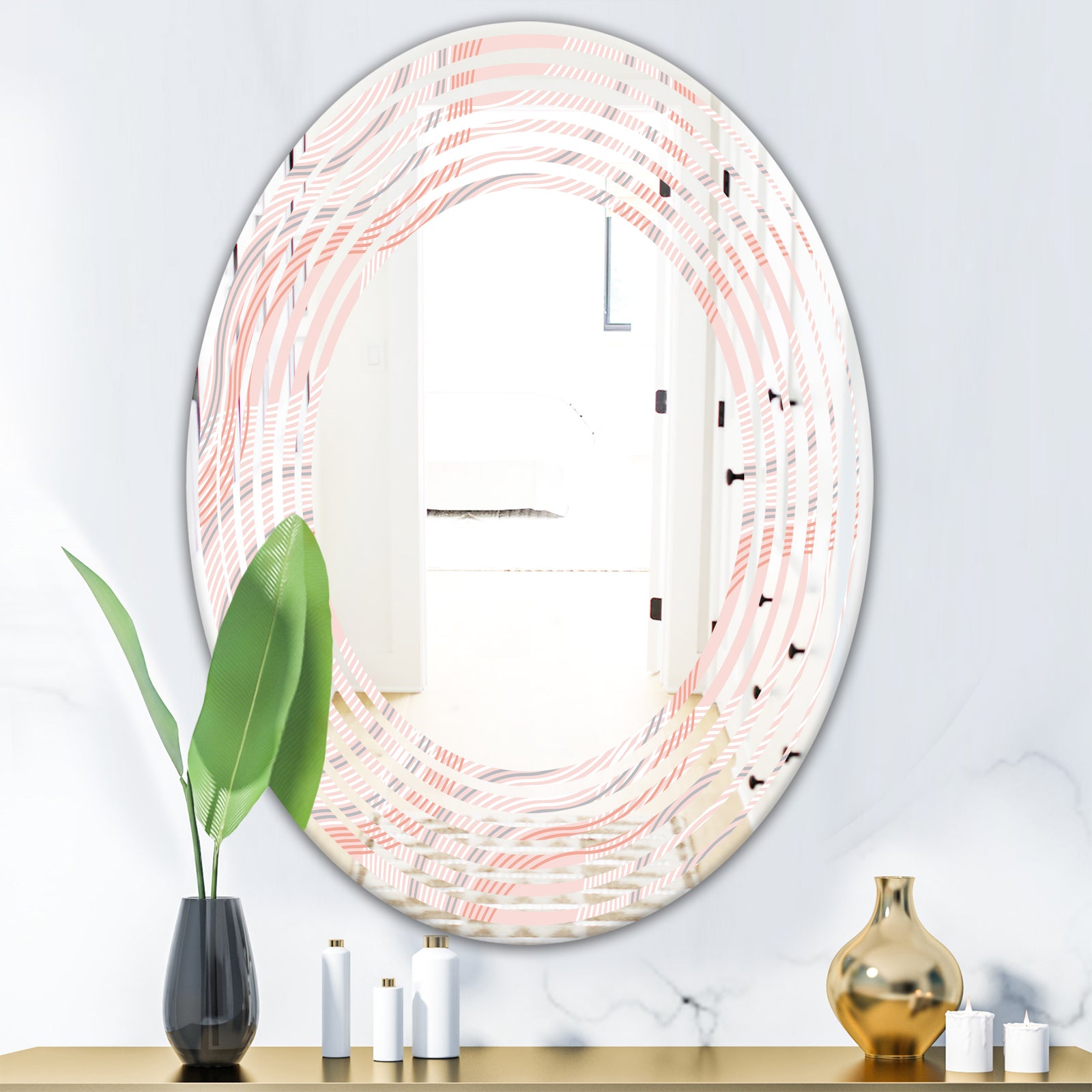 Pink Elegant Pastel Waves - Modern Round or Oval Wall Mirror - Wave