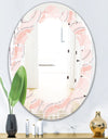 Pink Elegant Pastel Waves - Modern Round or Oval Wall Mirror - Leaves