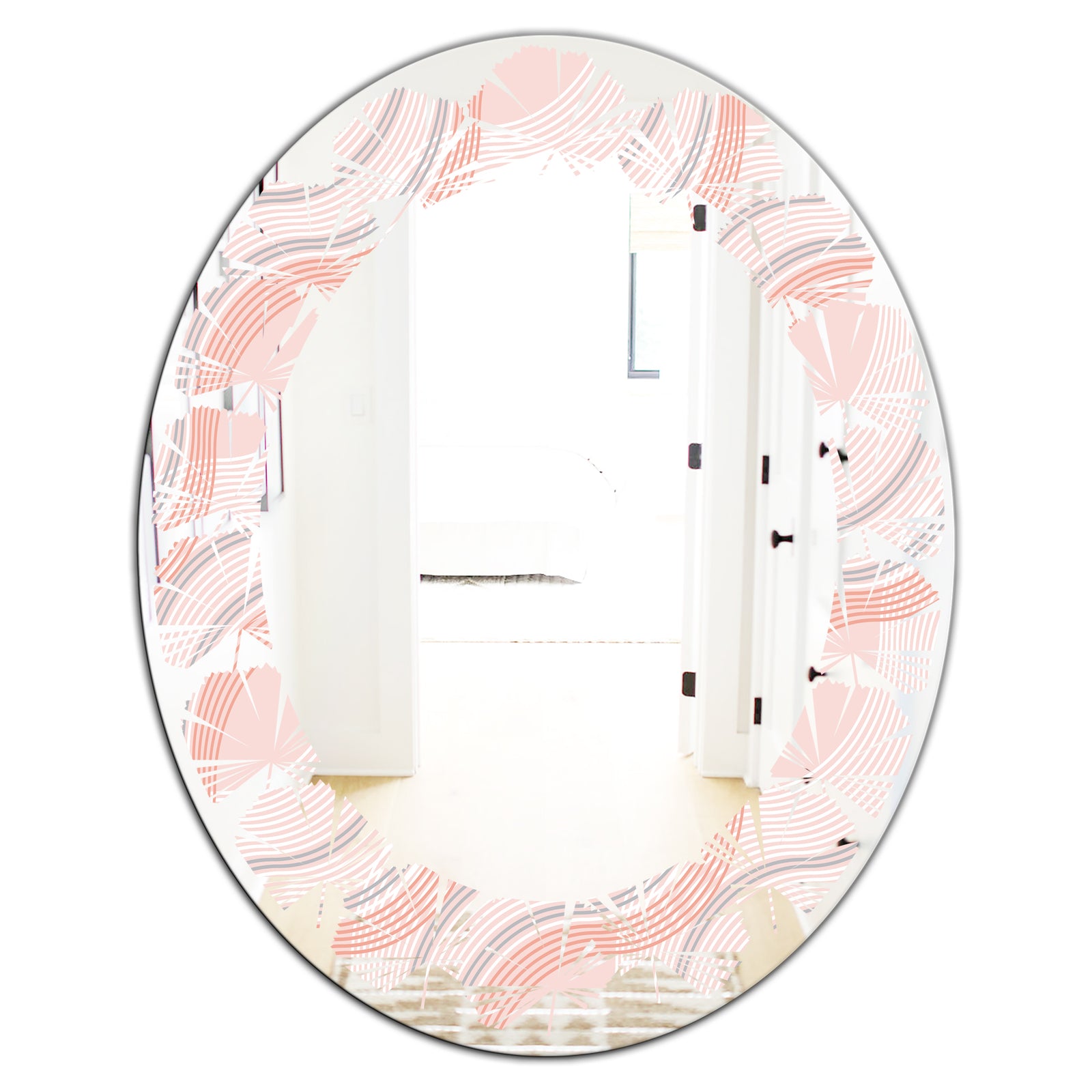 Pink Elegant Pastel Waves - Modern Round or Oval Wall Mirror - Leaves