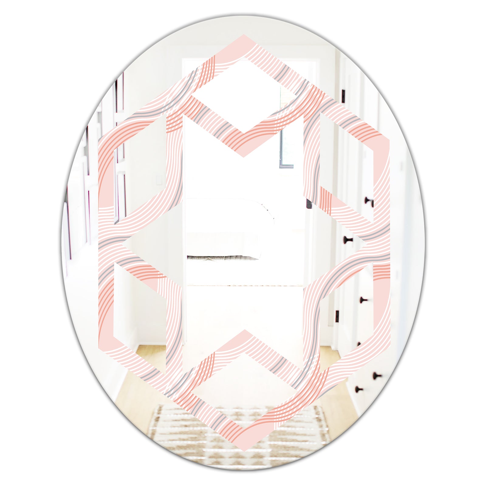 Pink Elegant Pastel Waves - Modern Round or Oval Wall Mirror - Hexagon Star