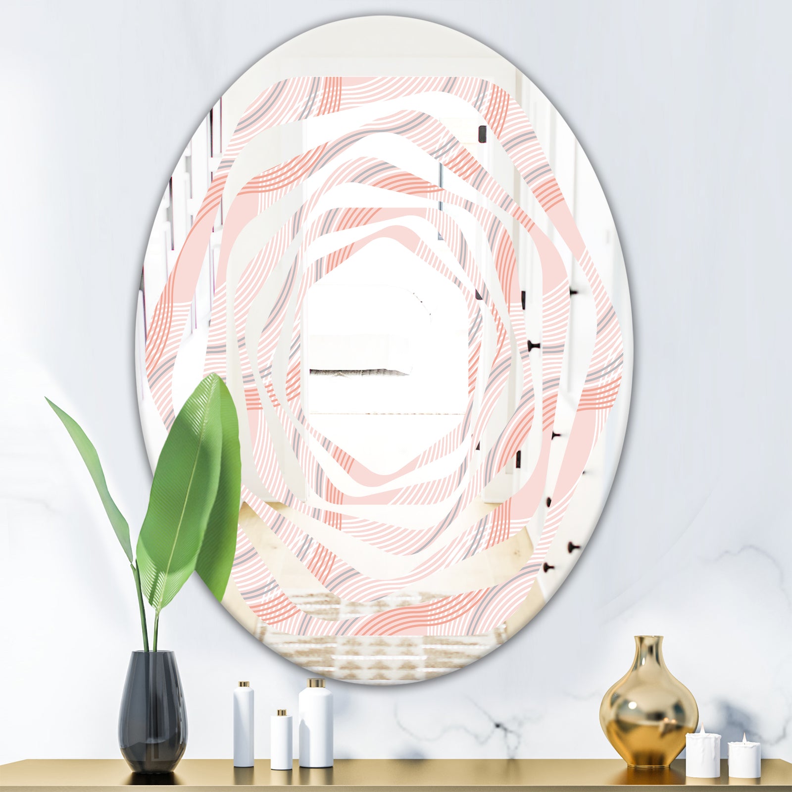 Pink Elegant Pastel Waves - Modern Round or Oval Wall Mirror - Whirl