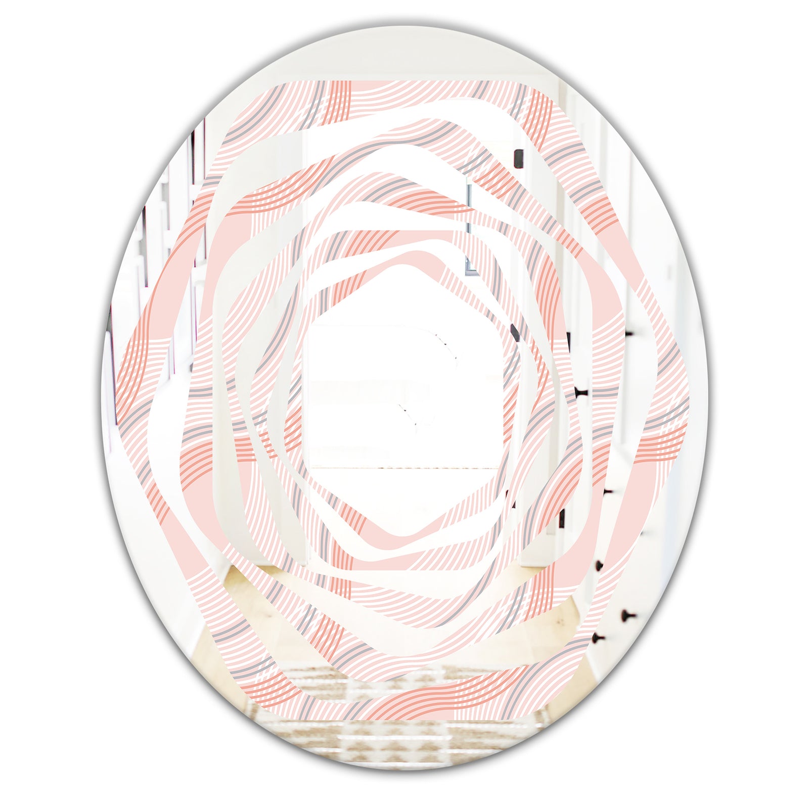Pink Elegant Pastel Waves - Modern Round or Oval Wall Mirror - Whirl