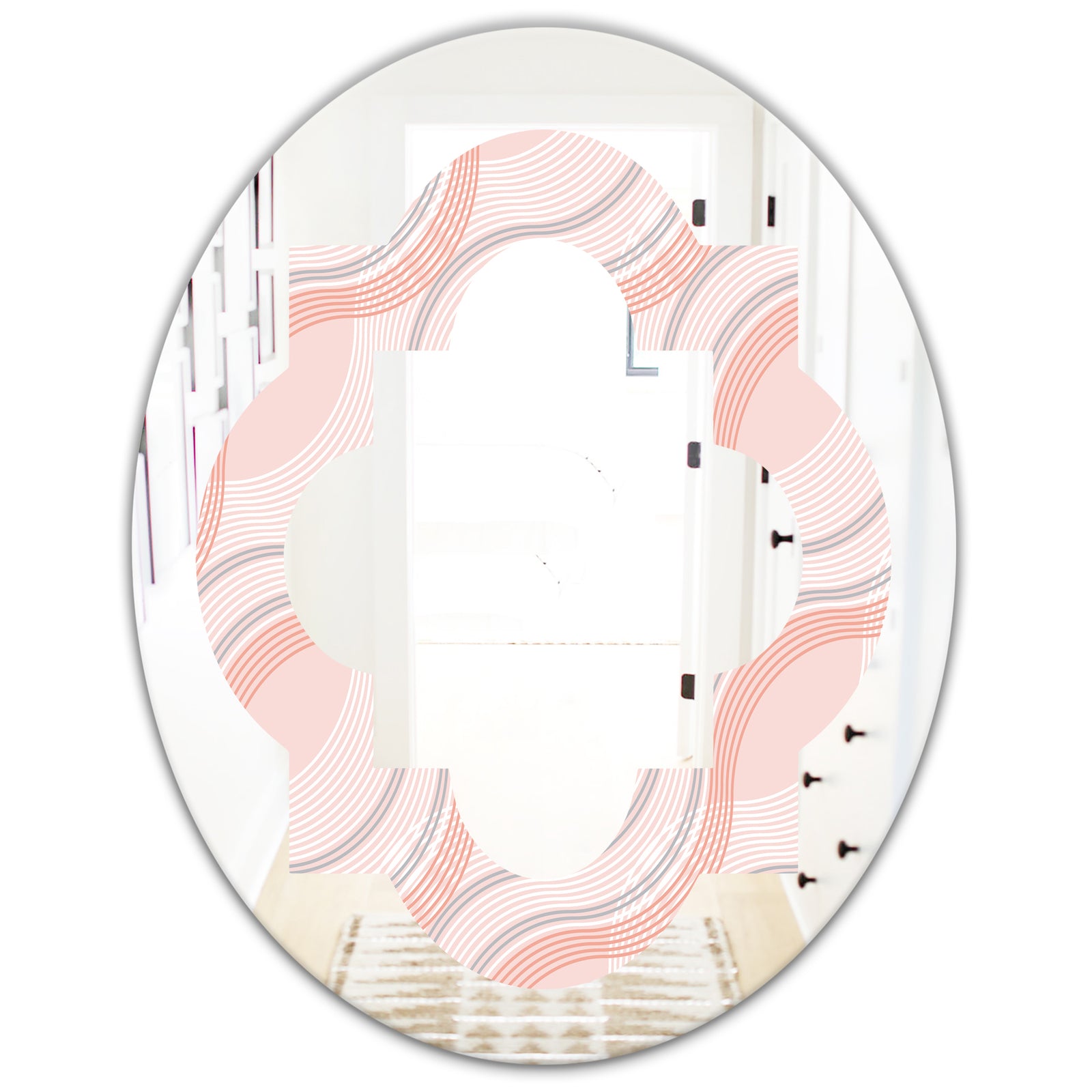 Pink Elegant Pastel Waves - Modern Round or Oval Wall Mirror - Quatrefoil