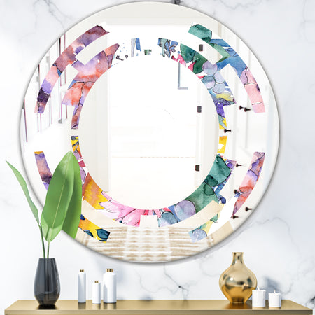 Retro Floral Botanical V - Cottage Round or Oval Wall Mirror - Space