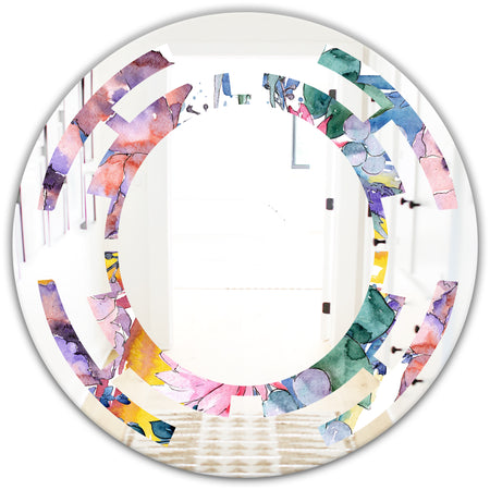 Retro Floral Botanical V - Cottage Round or Oval Wall Mirror - Space