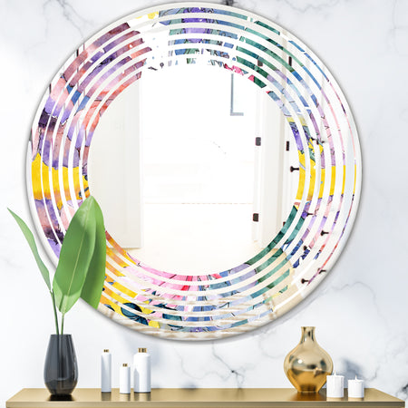 Retro Floral Botanical V - Cottage Round or Oval Wall Mirror - Wave