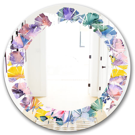 Retro Floral Botanical V - Cottage Round or Oval Wall Mirror - Leaves