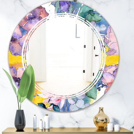 Retro Floral Botanical V - Cottage Round or Oval Wall Mirror - Triple C