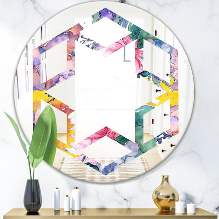 Retro Floral Botanical V - Cottage Round or Oval Wall Mirror - Hexagon Star