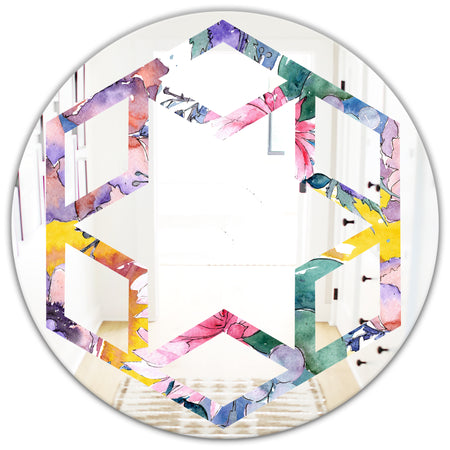 Retro Floral Botanical V - Cottage Round or Oval Wall Mirror - Hexagon Star