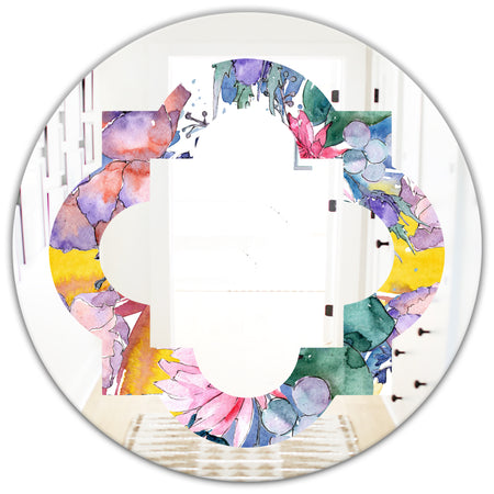 Retro Floral Botanical V - Cottage Round or Oval Wall Mirror - Quatrefoil