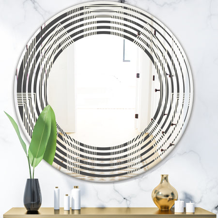 Mimimal Black and White Design III - Modern Round or Oval Wall Mirror - Wave