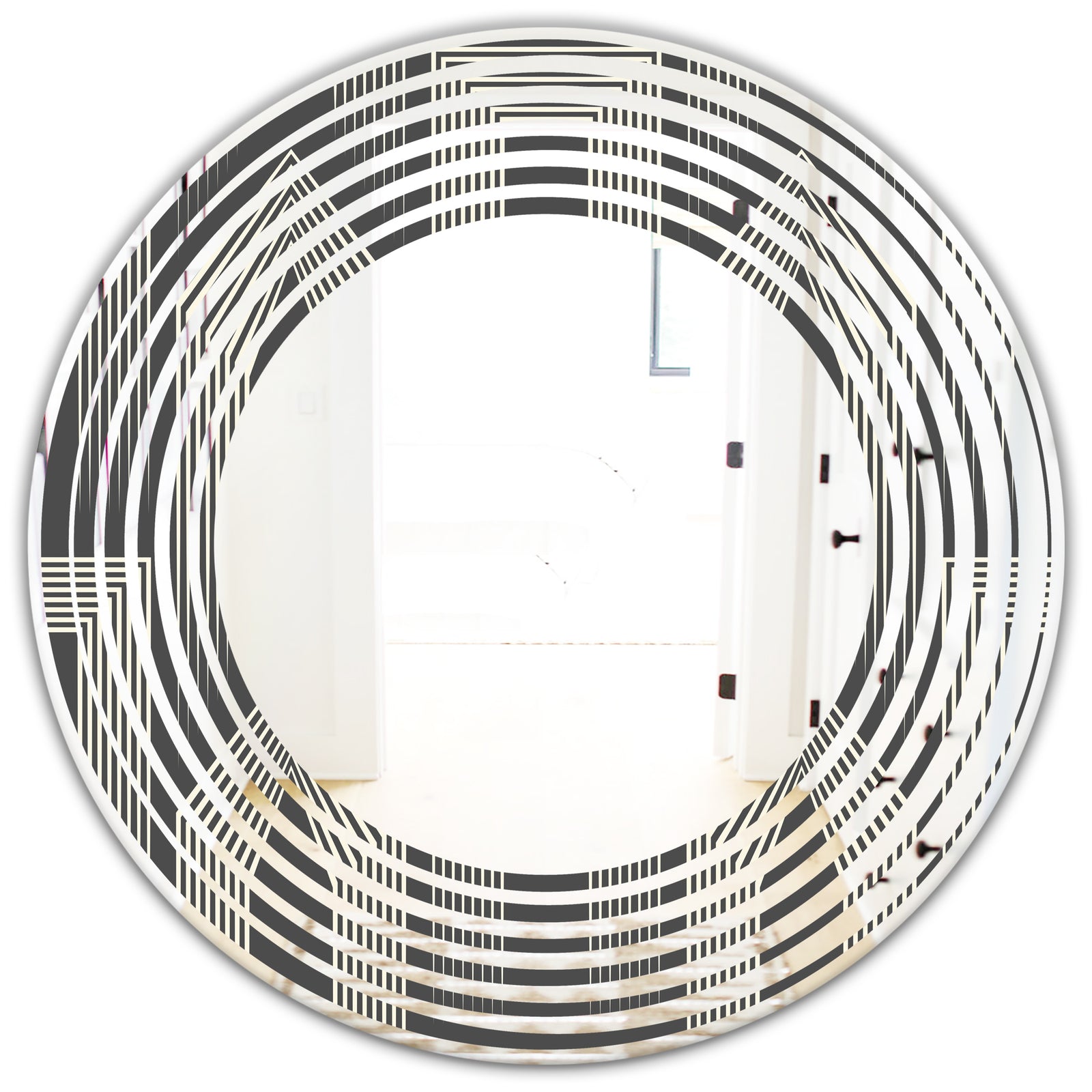 Mimimal Black and White Design III - Modern Round or Oval Wall Mirror - Wave