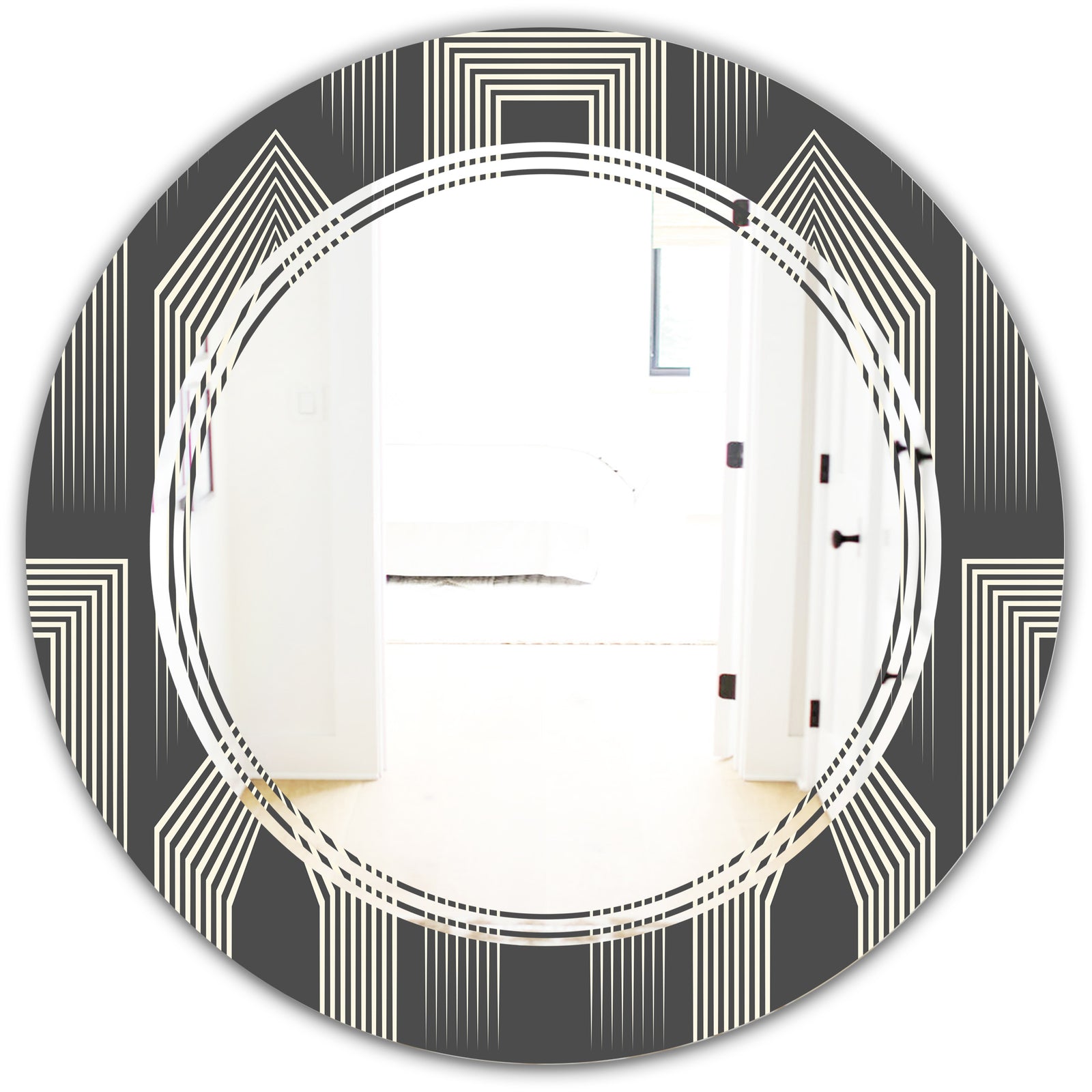 Mimimal Black and White Design III - Modern Round or Oval Wall Mirror - Triple C