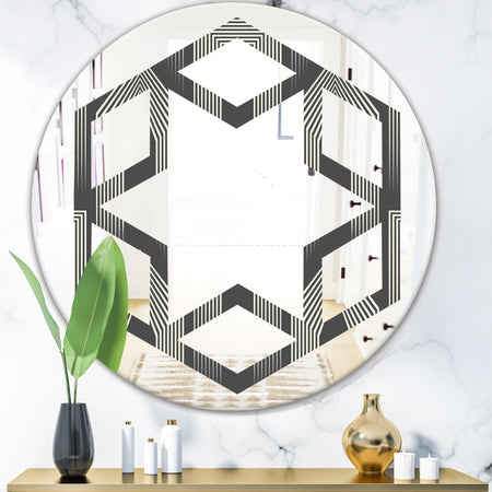 Mimimal Black and White Design III - Modern Round or Oval Wall Mirror - Hexagon Star