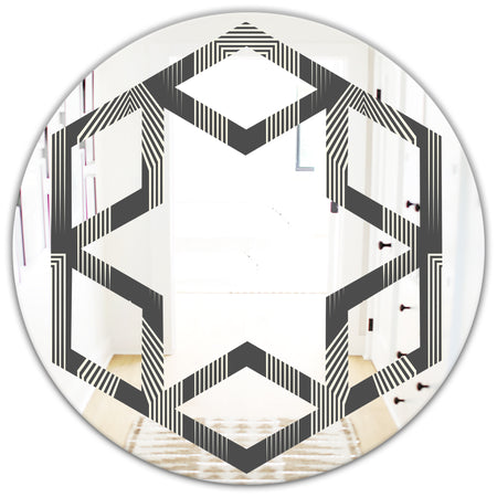 Mimimal Black and White Design III - Modern Round or Oval Wall Mirror - Hexagon Star