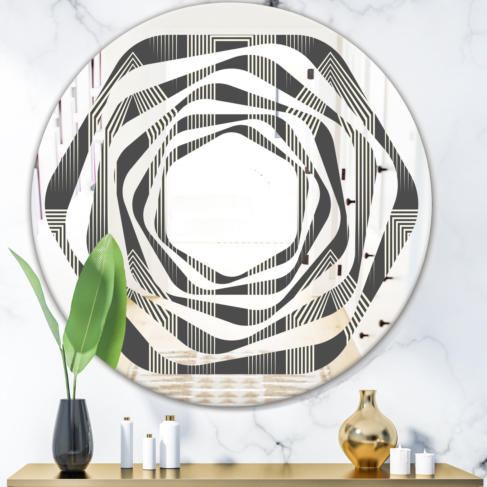 Mimimal Black and White Design III - Modern Round or Oval Wall Mirror - Whirl