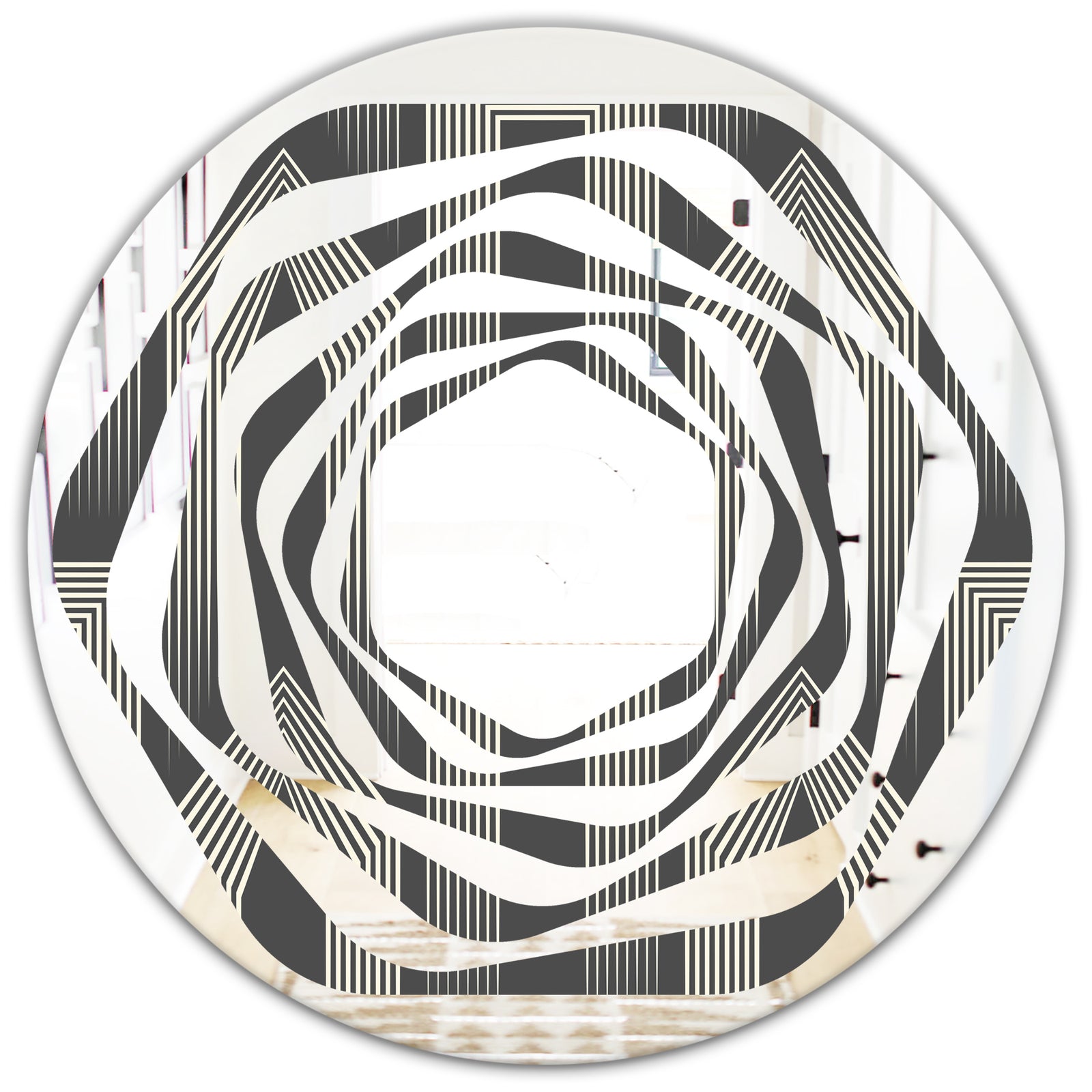 Mimimal Black and White Design III - Modern Round or Oval Wall Mirror - Whirl