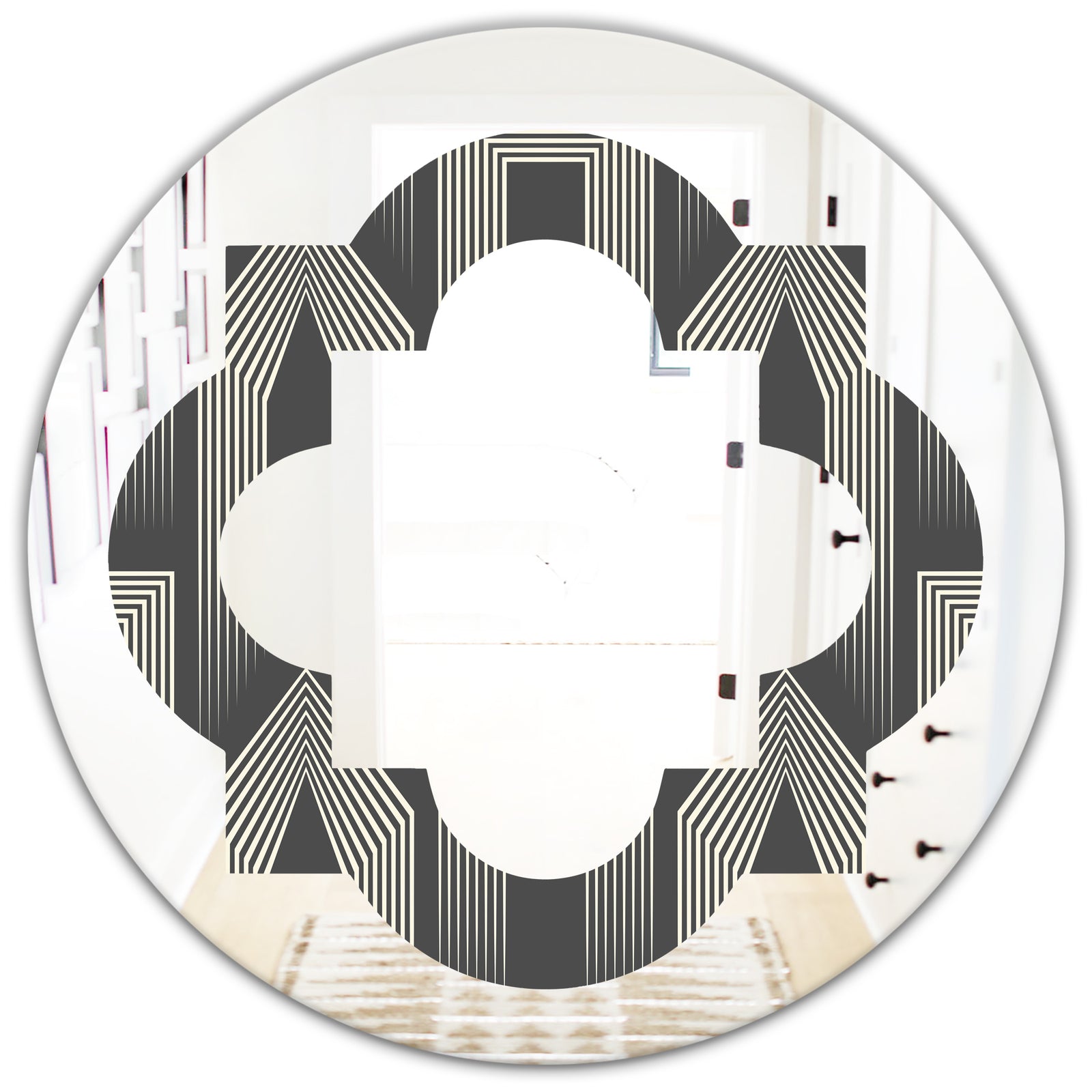 Mimimal Black and White Design III - Modern Round or Oval Wall Mirror - Quatrefoil